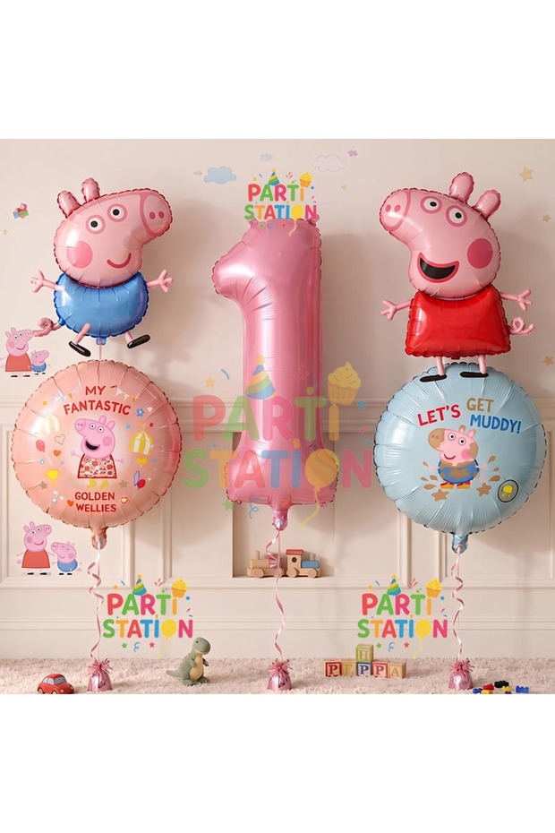 Peppa Pig & George Concept 1 Year Old Foil Balloon Set Birthday Set