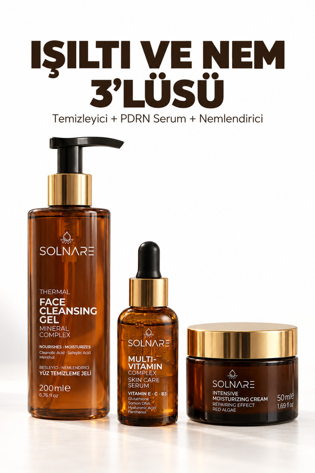 Moisture Bomb Set | Intensive Moisturizer + Multivitamin (C, E, B3) Serum + Purifying Face Wash Gel