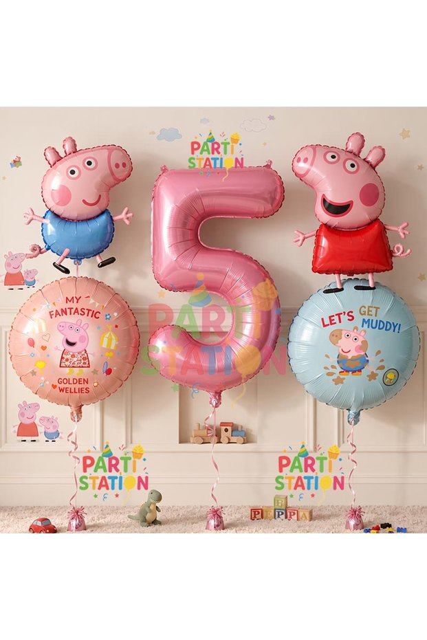 Peppa Pig & George Concept 5 Year Old Foil Balloon Set Birthday Set