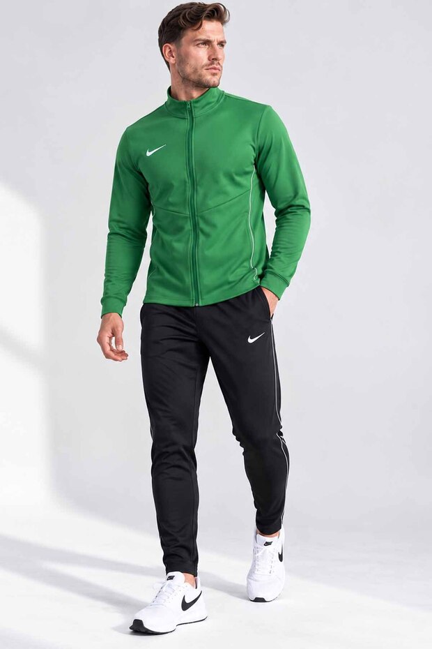 Men's Green-Black Dri-Fit Casual-Training Tracksuit Set - Slim Fit