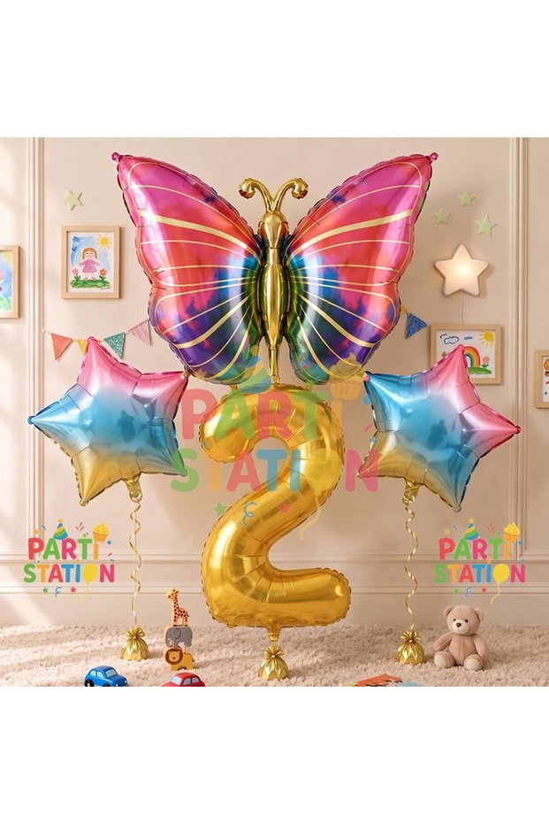 Colorful Butterfly Theme 2nd Birthday Balloon Set Butterfly Spring Theme Birthday Balloons