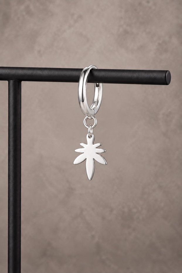 Leaf Figured Dangle Steel Hoop Earrings