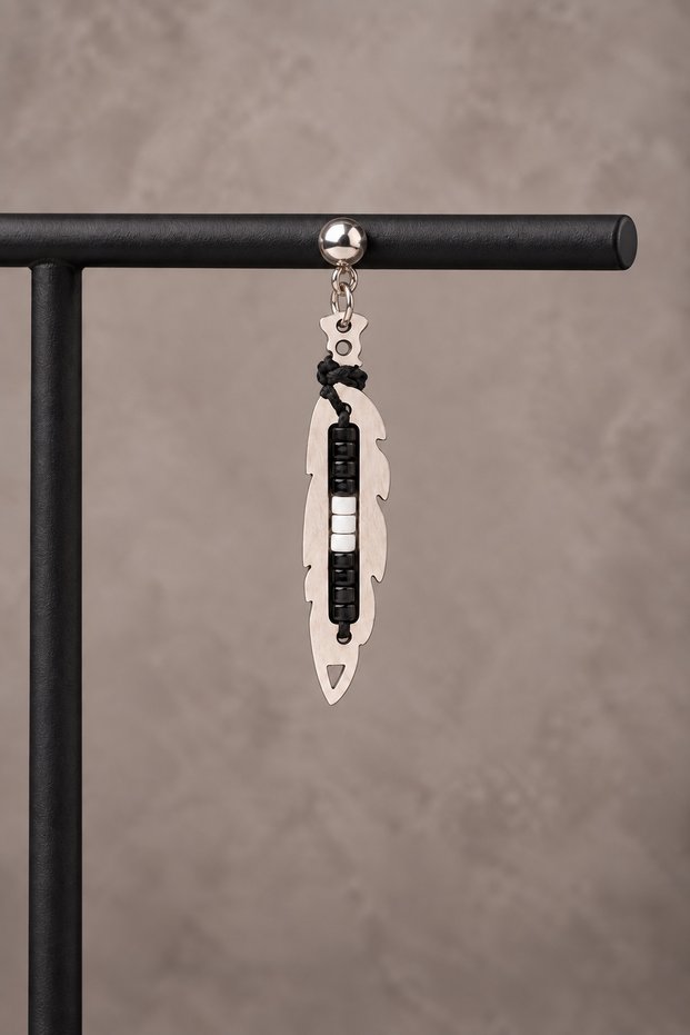 Black and White Beaded Feather Dot Steel Earrings