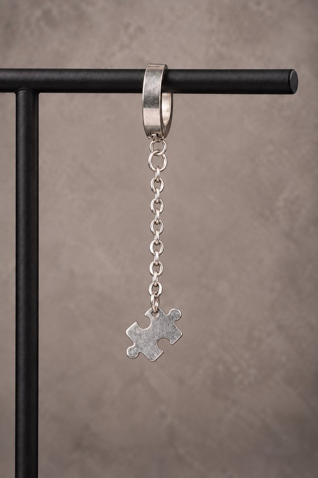 Puzzle Chain Dangle Square Cut Steel Interlocking Hoop Earrings