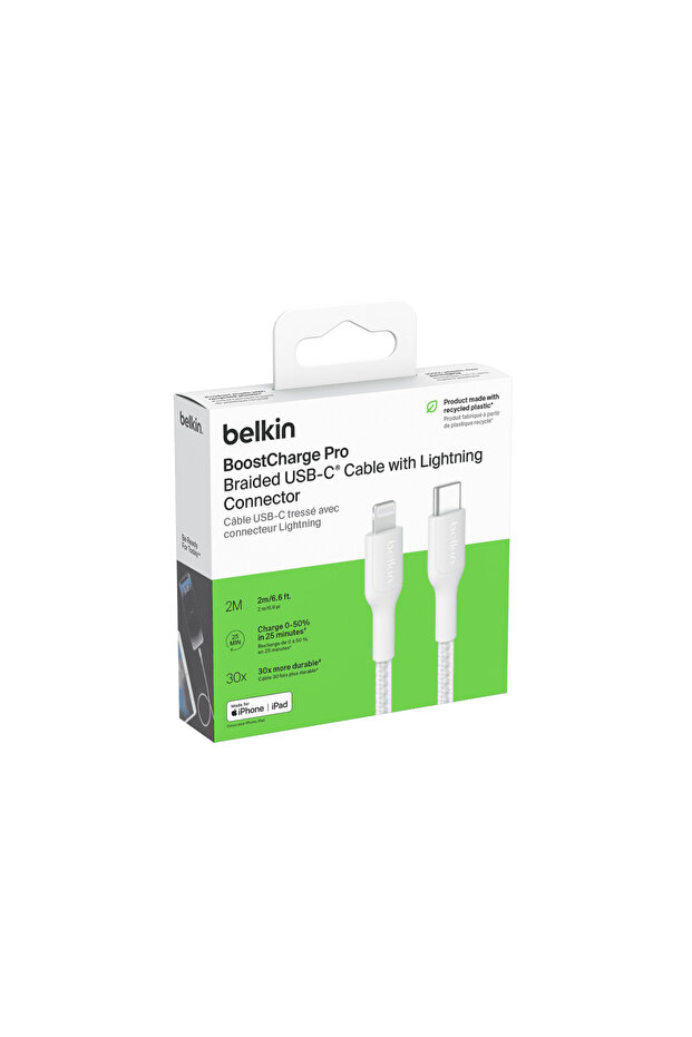 Belkin Type-C to Lightning Fabric Cable 2m - White