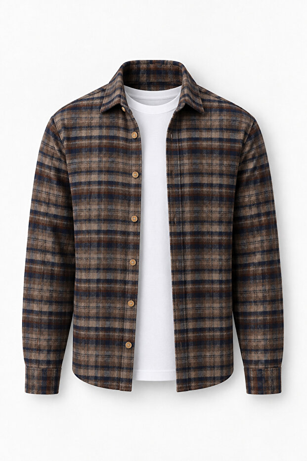 Fergus Relaxed Fit Cotton Block Check Lumberjack Men's Shirt - Brown