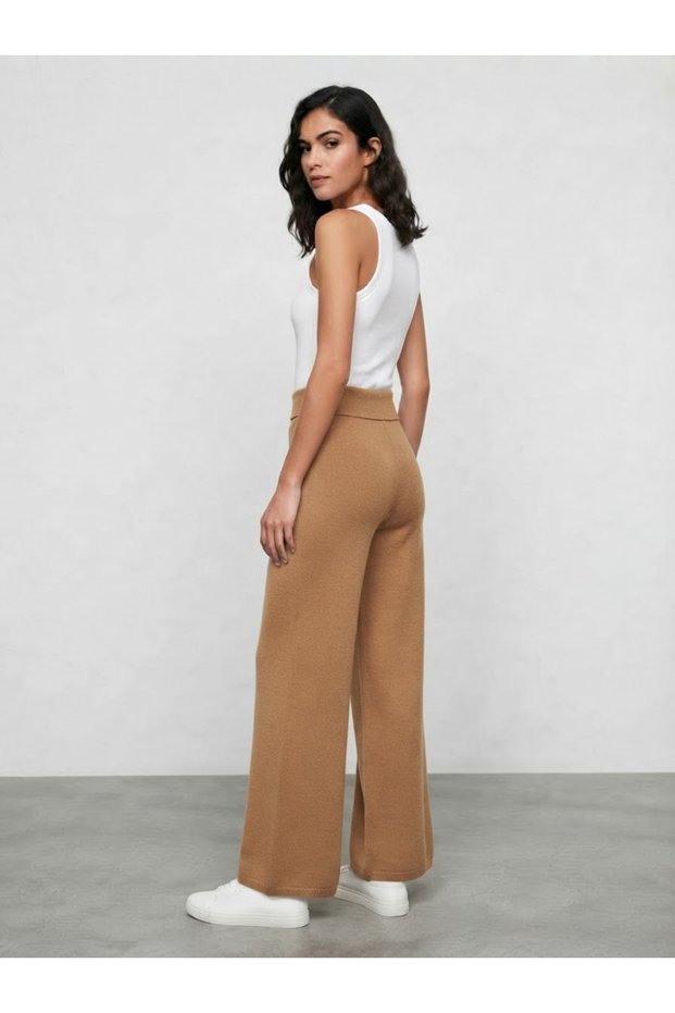 Women's Standard Size High-Waisted Wide-Leg Winter Knitwear Pants