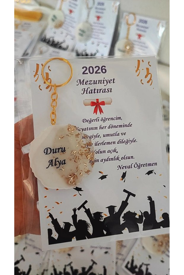 Epoxy 10-Piece Keychain with White Color and Gold Foil, Featuring a First Lieutenant Theme, Comes with a Gift Card
