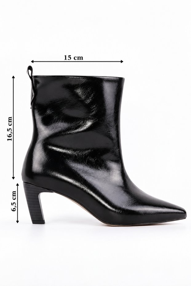 Artemis Series Rustic Black Patent Leather Pointed Toe Heeled Women's Boots