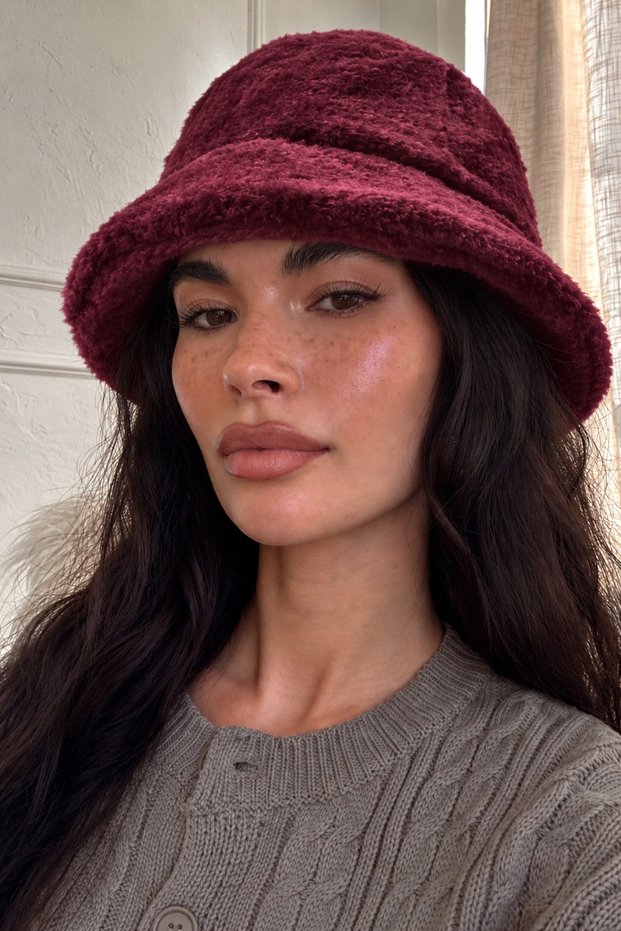 Plush Bucket Hat Claret Red