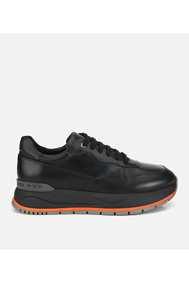 Men's Leather Black High-Sole Sports Shoes