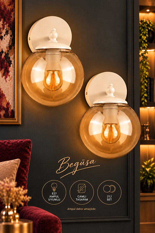 Rain Sconce 2 Pieces White-Honey Globe Glass, Modern Decorative Sconce, 2-Globe Glass Wall Sconce, Decorative Wall Lighting, Living Room, Bedroom and Hallway Lighting