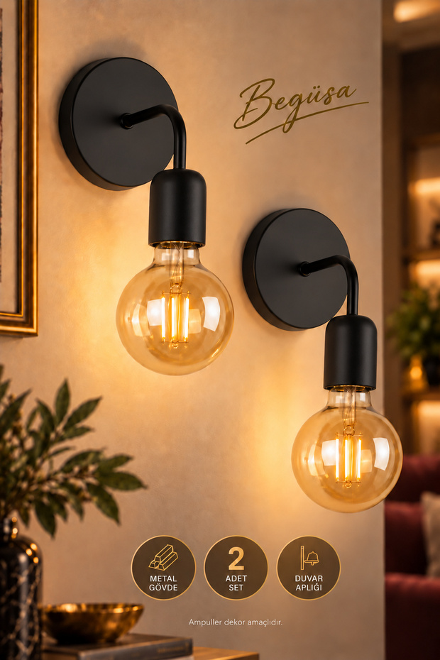 Mosso 2 Pieces Black Sconce, Modern Wall Sconce, Decorative Sconce, Wall Lighting, Living Room, Bedroom and Hallway Lighting