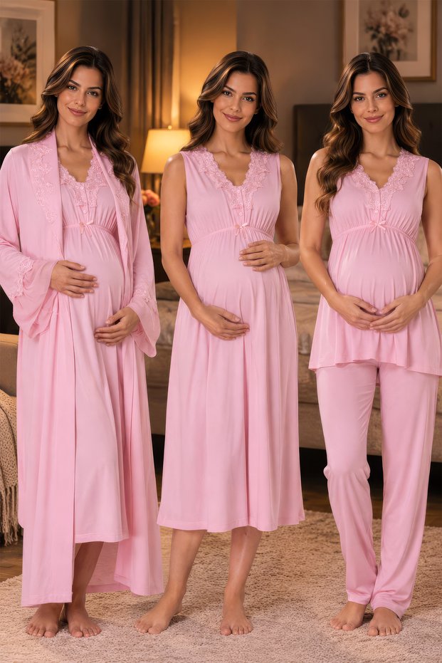 Soft Textured Zero Sleeve Maternity Set Effortt - Powder