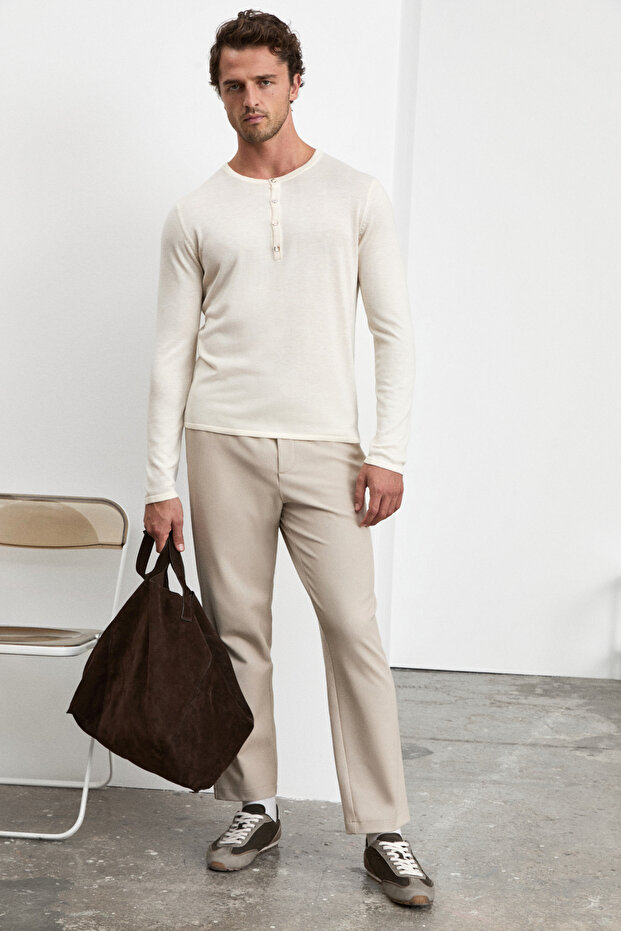 Vicks Men's Elastic Waist and Lace-Up Woven Comfortable Cut Mink - Beige Trousers