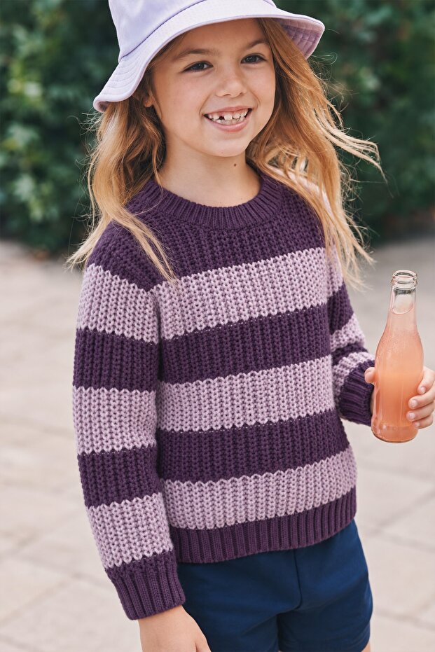 Selanik Striped Knitwear Sweater 2-8 Years Purple