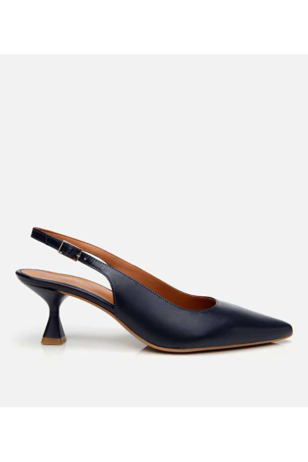 Women's Leather Navy Blue Flexible Sole Open Back Heeled Shoes