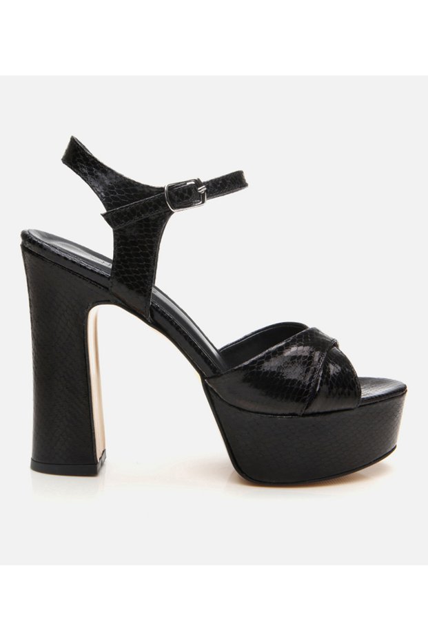 Women's Black Snake Pattern Evening Dress High Heel Sandals