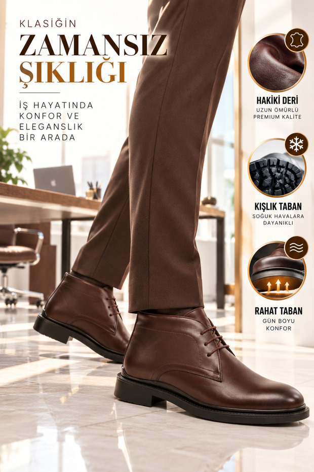 Brown Lace-Up Genuine Leather Men's Boots Office Boots Classic Men's Boots Ag1188-1013 m