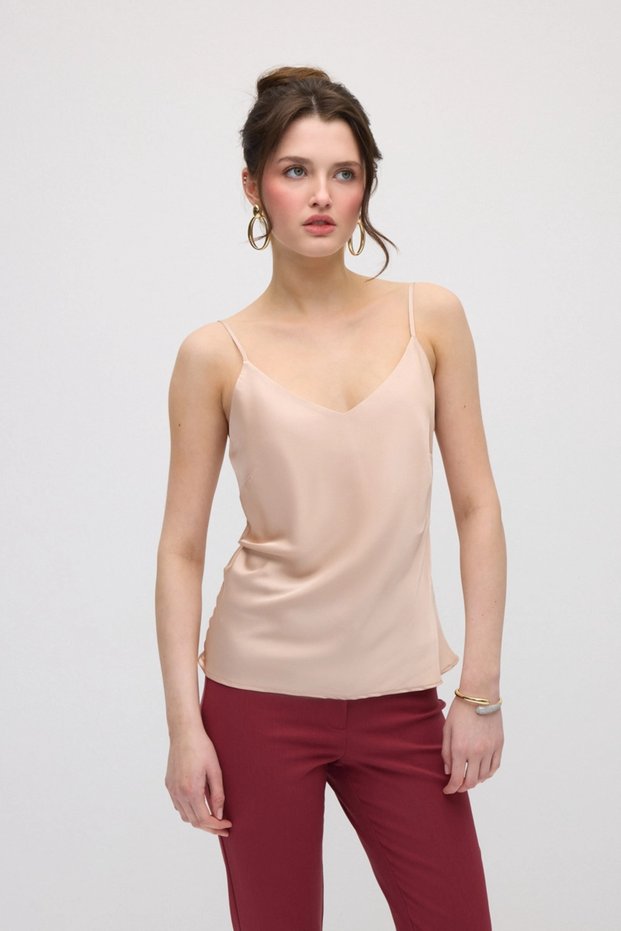 Satin Athlete Tank Top with String Straps - Powder