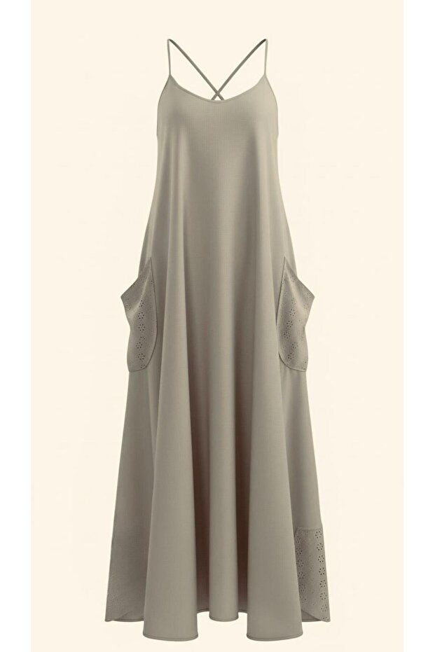 Beige Linen Dress - Scalloped Detail and Lining