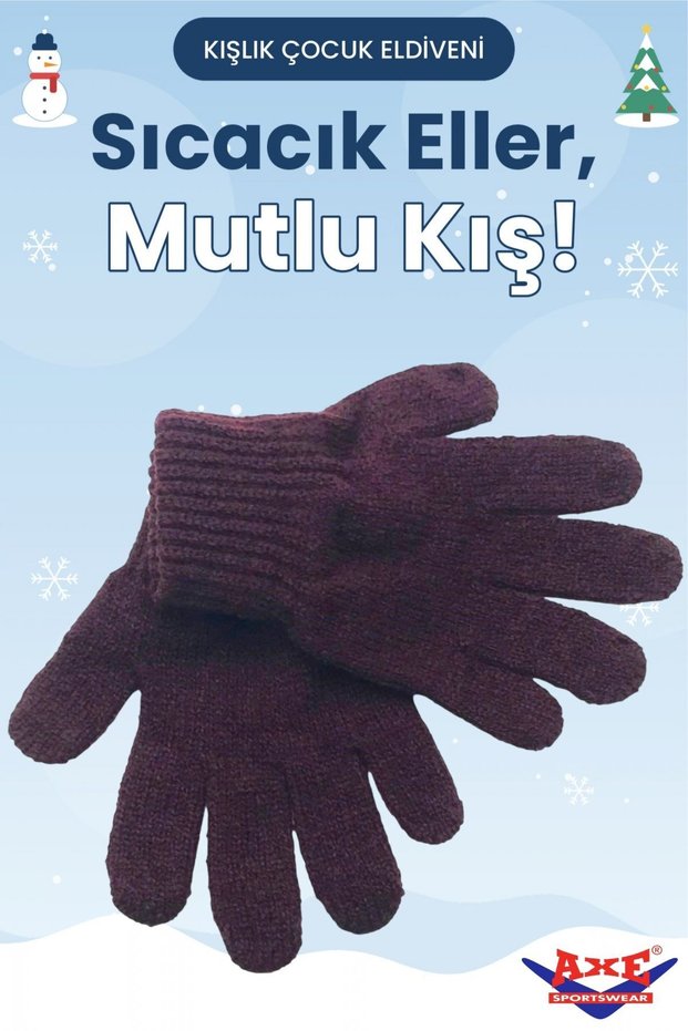Children's Winter Dark Plum Soft Textured Wool Lycra Knitwear Gloves Winter Gloves