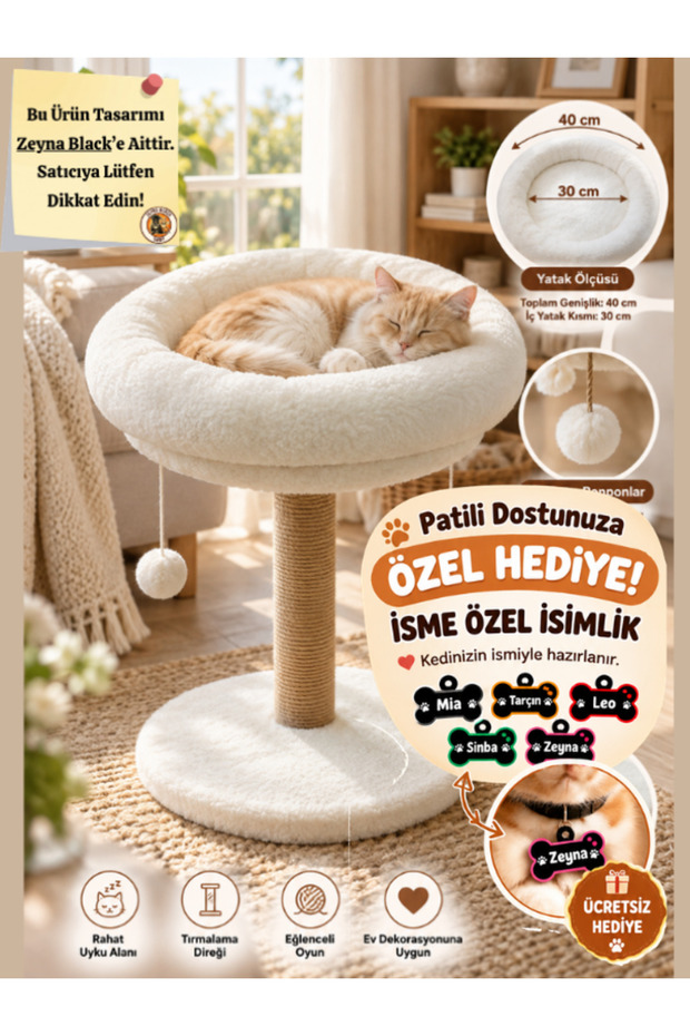 2 in 1 | Cat Scratching Board | Round Bed | 40 cm Mattress, 55 cm Length