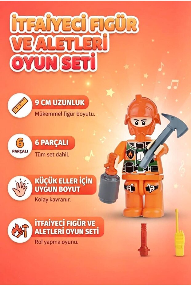 6 Pieces My Fire Department Set Firefighter Figure and Tools Skill-Building Educational Playset
