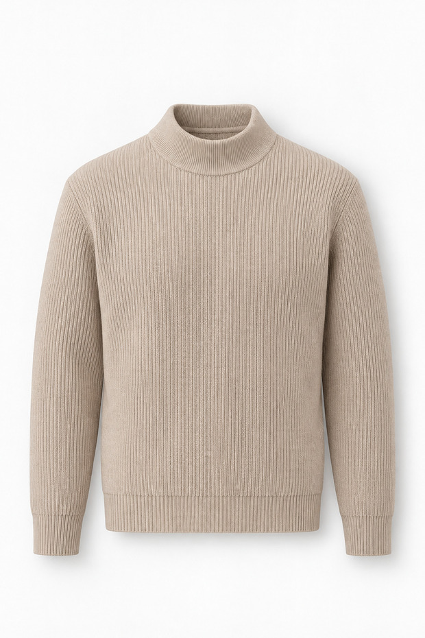 Peck Half Turtleneck Thessaloniki Knitted Men's Sweater - Stone