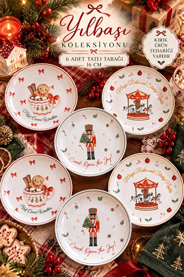 NEW YEAR MERRY CHRISTMAS 6-PIECE 16 CM LUXURY DESSERT PLATE SET
