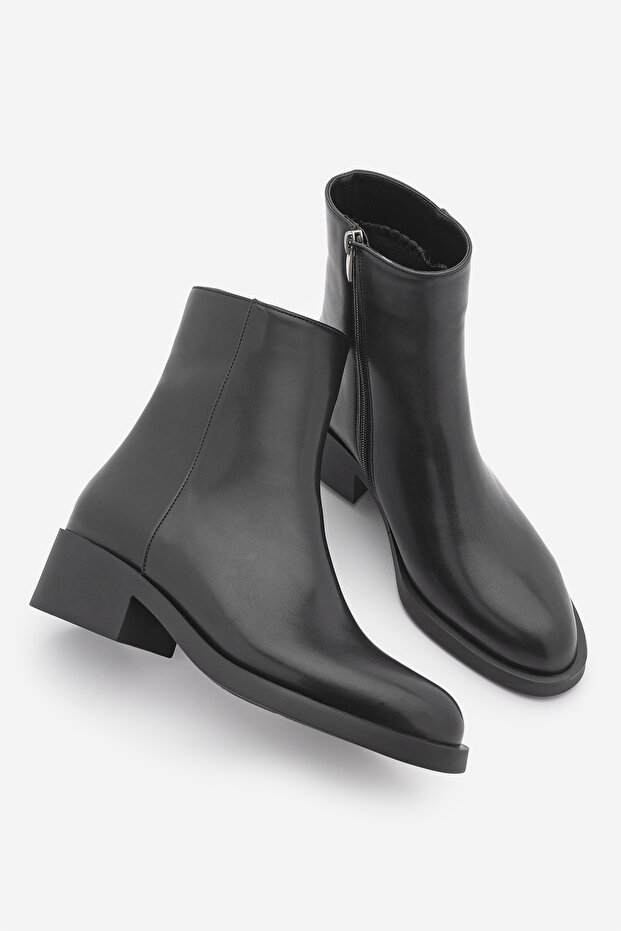Women's Zippered Heeled Daily Boots Huna Black