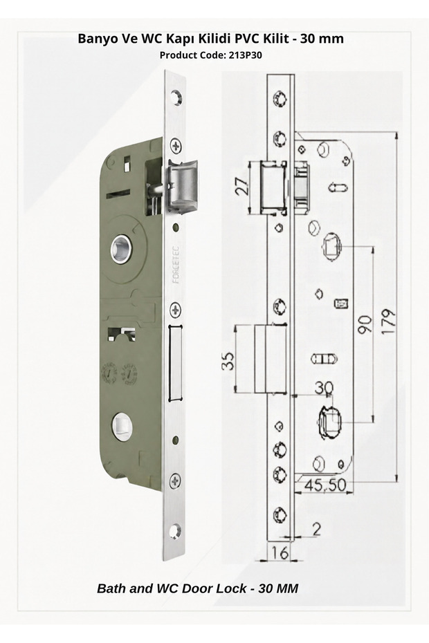 Banyo ve WC Kapı Kilidi PVC Kilit 30 mm – 213P30