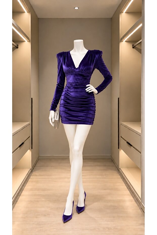 Long Sleeve Velvet Dress 581990 Purple
