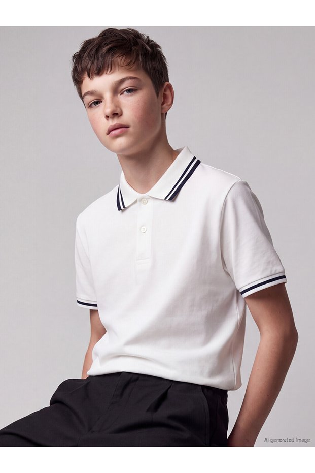 Peak New Season White Polo Collar Boys' T-Shirt