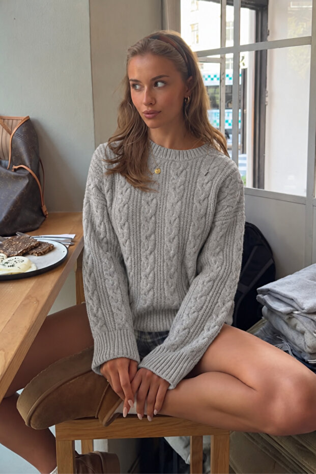 Gray Knitwear Knitted Women's Sweater Sh292