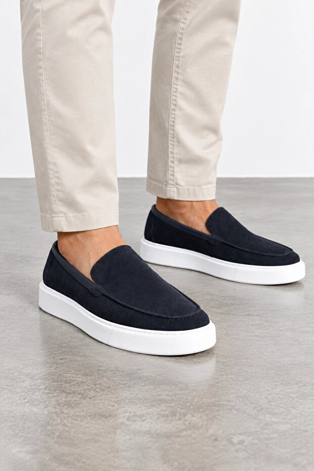 Shade Men's Genuine Suede Leather Eva Sole Loafer Shoes - Navy Blue