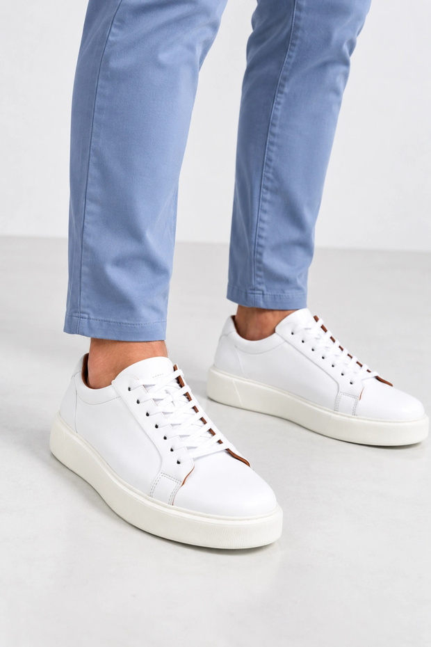 Teren Men's Genuine Leather Sneaker Shoes - White