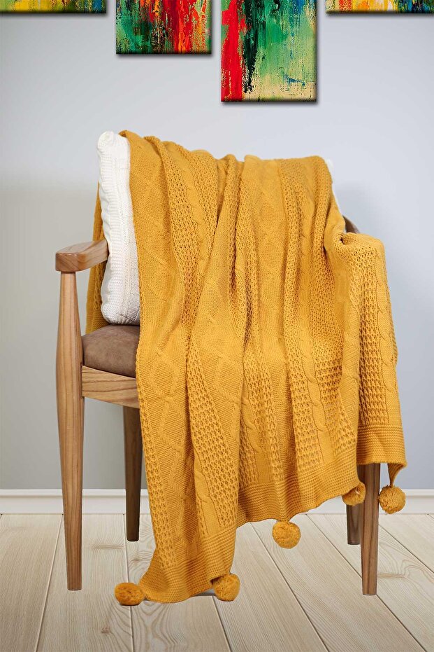 Knitted Tv Blanket Sofa Shawl (130X170Cm) Mustard