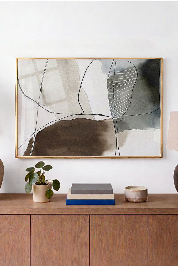 Foggy Stain Themed Horizontal Glass Table - Gold Metal Framed Table for Home, Business, and School