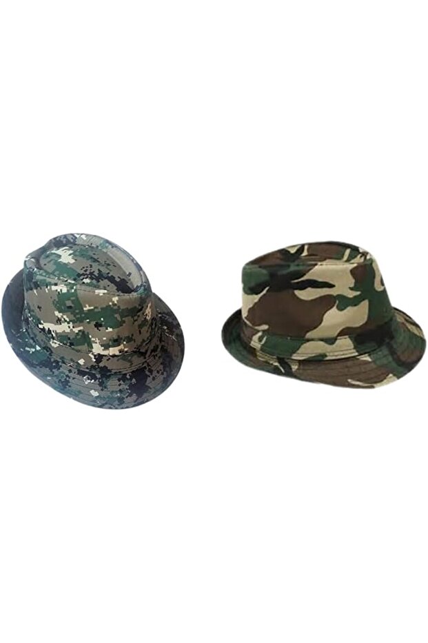 2 pack Camouflage Green Fedora Hat For Unisex 58 cm