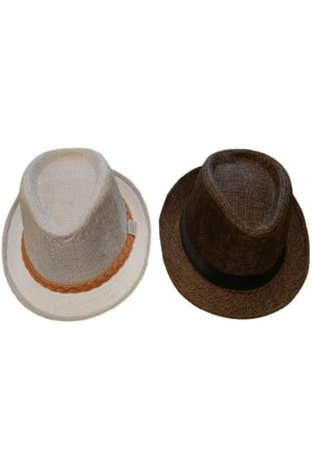2 Pack Classic Unisex Panama Fedora Hat, Short Brim, Summer Beach Style, Adult Size 58