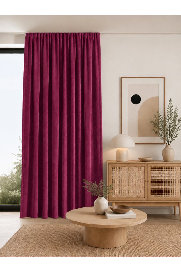 Ada Fon Cherry Color Soft Textured Decorative Background Curtain