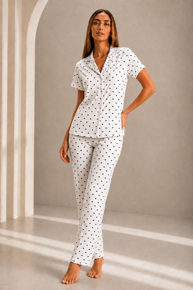Night Snow White Women's Short Sleeve Comfortable Fit Stylish Pajama Set