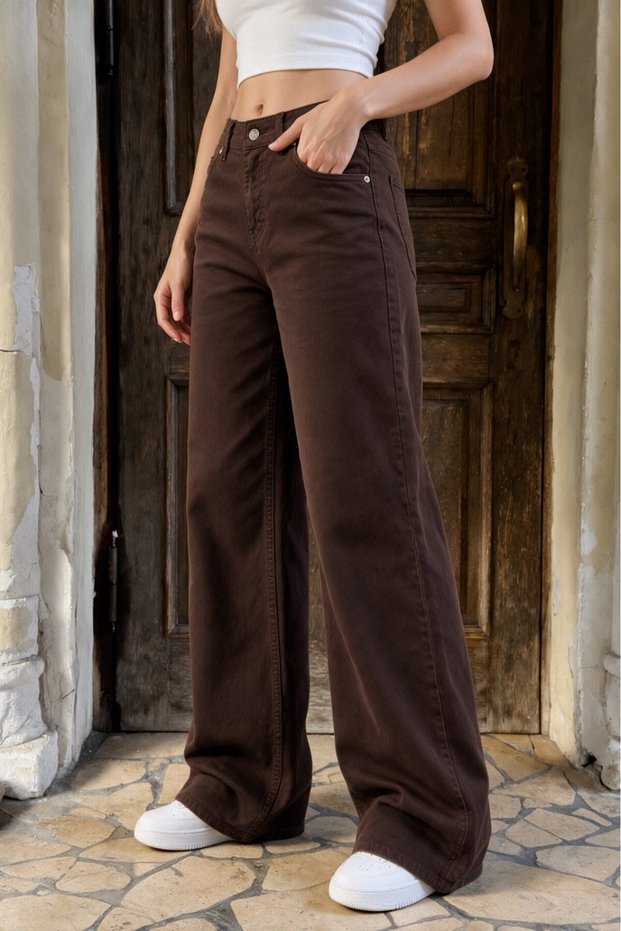 Brown High Waist Wide Leg Loose-Fit Jeans