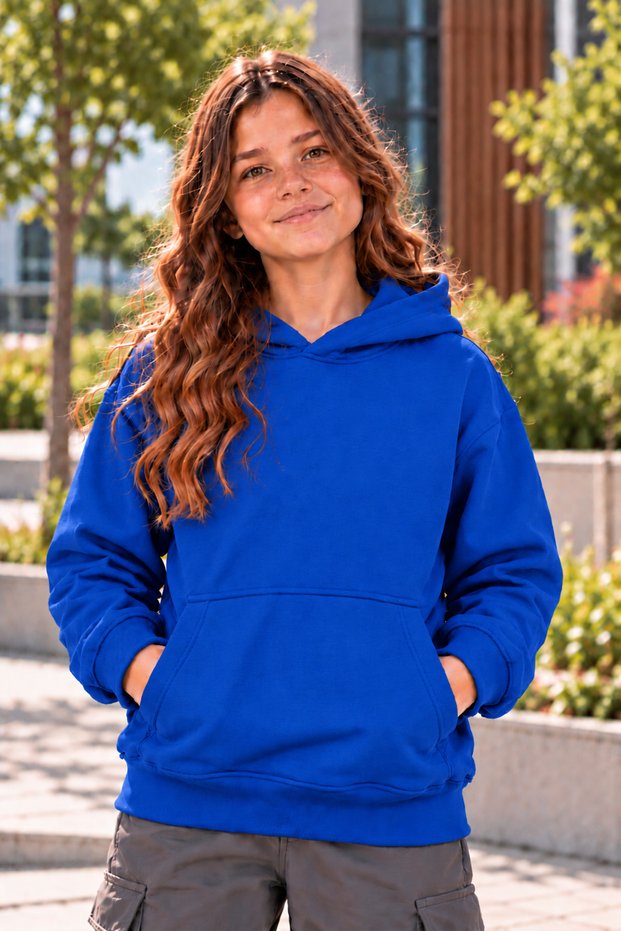 Girls' Youth Hooded Oversized Sweatshirt with Kangaroo Pocket