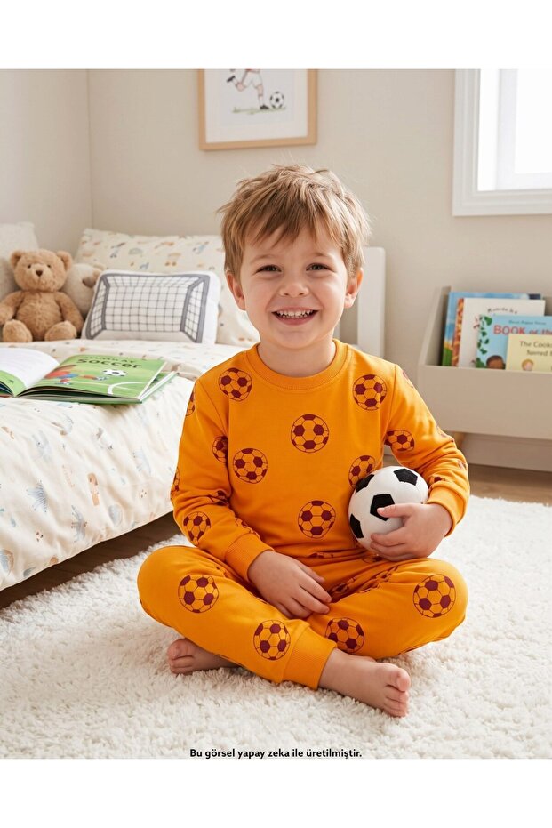Fan Printed Seasonal 2-Yarn Nightgown Pajama Set L Size Options for 6 Months to 10 Years Old