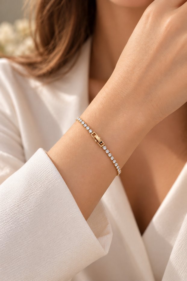 Xuping Zircon Stone Gold Tennis Bracelet Women's Waterway Bracelet Elegant Stylish Stone Bracelet 17+2cm