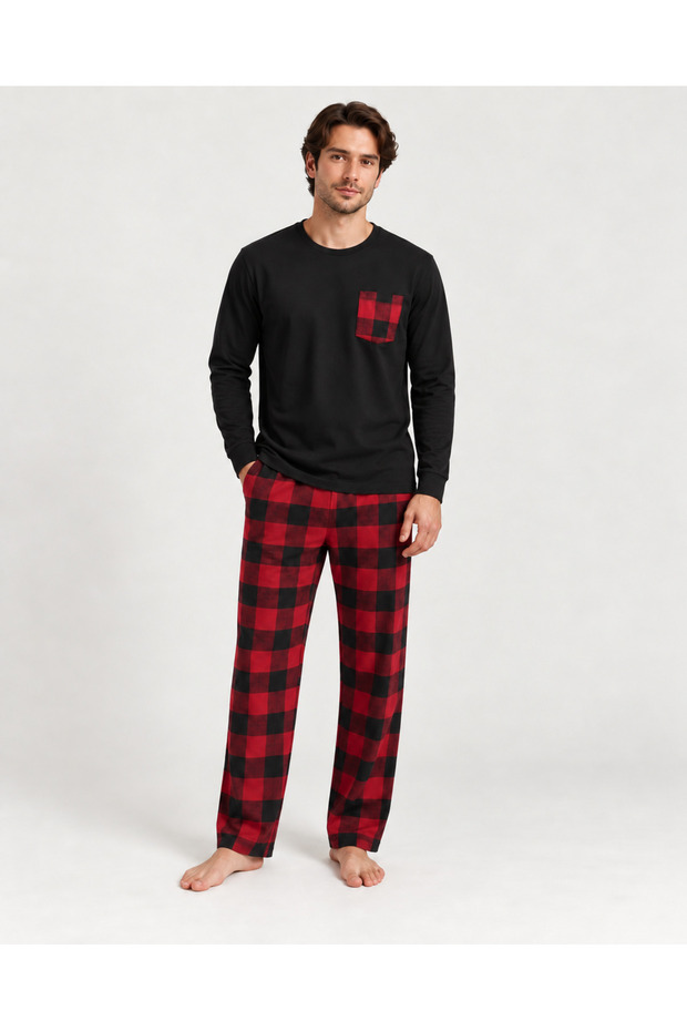 Plaid Patterned Long Sleeved Track Suit Set