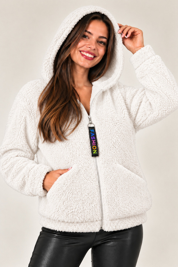 Women's Hooded Fleece Plush Sweatshirt – Zippered Oversize Hoodie – Soft and Warm for Winter