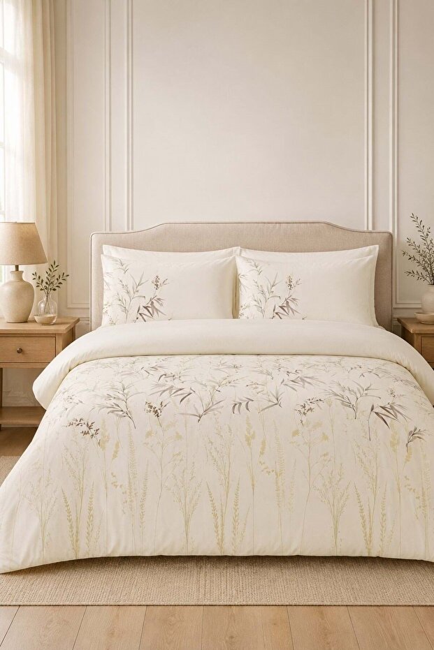 Ranforce -Salix White- Single Duvet Cover Set with Elastic Sheets